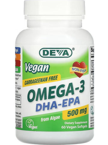 DEVA Nutrition, Vegan Omega-3 DHA-EPA, 500 Mg, 60 Vegan Softgels