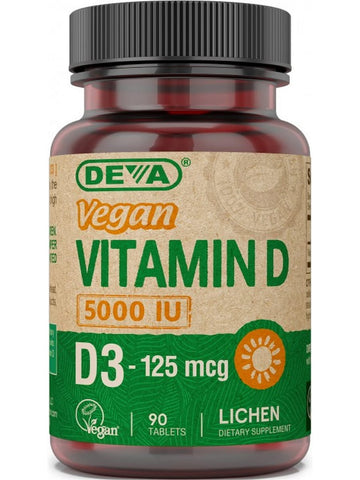 DEVA Nutrition, Vegan Vitamin D, D3-125 Mcg, 5000 IU, 90 Tablets