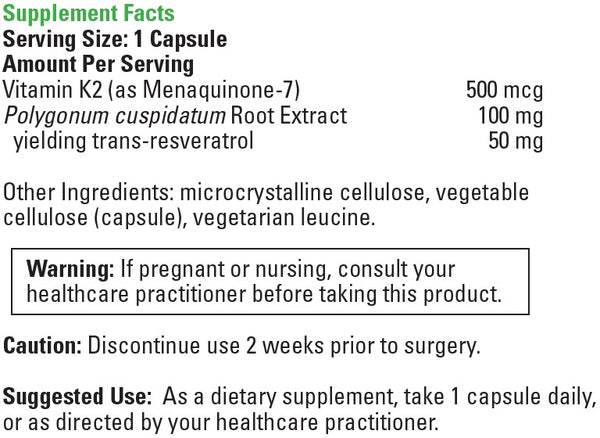 DaVinci Laboratories, Vitamin K2 + Resveratrol, 60 Capsules