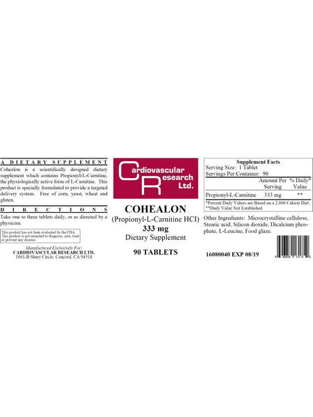 Cardiovascular Research Ltd., Cohealon, 333 mg, 90 Tablets