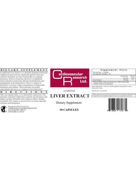 Cardiovascular Research Ltd., Liver Extract, 90 Capsules