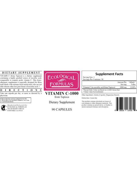 Ecological Formulas, Vitamin C-1000, 90 Capsules