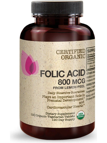 Futurebiotics, Certified Organic Folic Acid, 800 mcg, Lemon Peel, 120 Organic Vegetarian Tablets