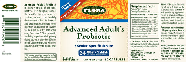 Flora, Advanced Adult's Probiotic, 34 Billion Cells, 60 Capsules