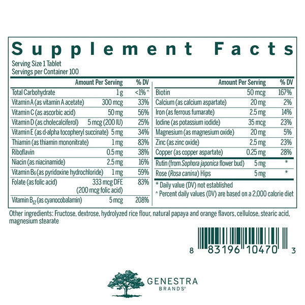 Genestra, Children's Chewable Vitamins Dietary Supplement, Natural Papaya and Orange Favor, 100 Chewable Tablets