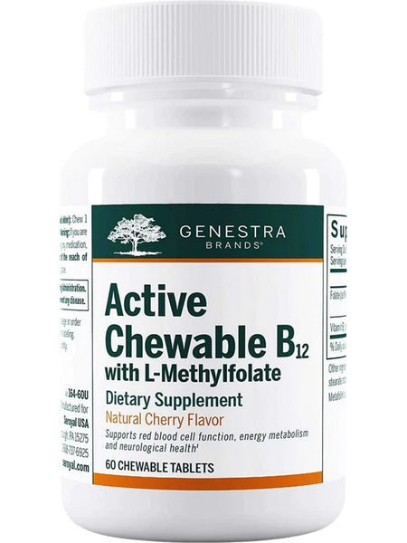 Genestra, Active Chewable B12 with L-Methylfolate Dietary Supplement, 60 Chewable Tablets