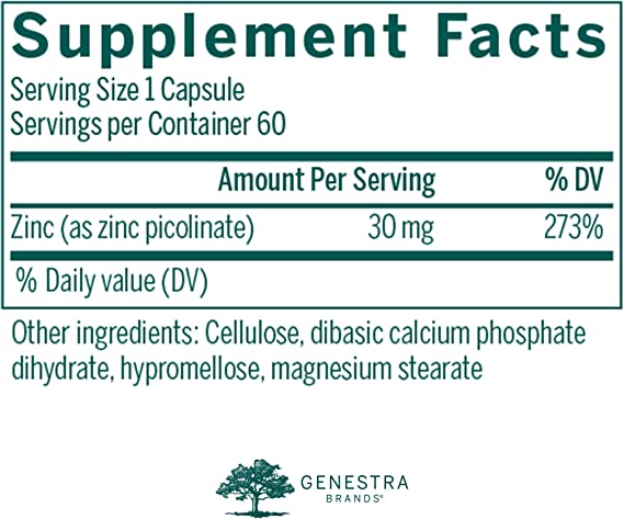 Genestra, Zinc Picolinate Formula Dietary Supplement, 60 Vegetarian Capsules