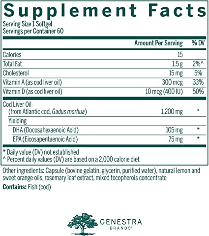 Genestra, Cod Liver Oil DHA-EPA Forte Capsules, 60 Softgels