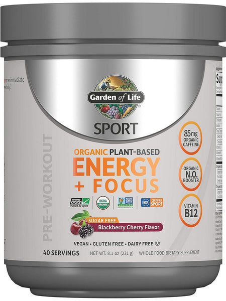 Garden of Life, Sport Organic Plant-Based Energy + Focus, Blackberry Cherry, 8.1 oz