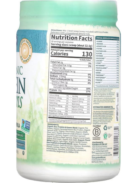 Garden of Life, Raw Protein & Greens Lightly Sweet, 23 oz