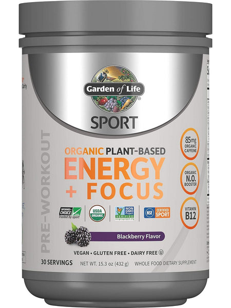 Garden of Life, Sport Organic Plant-Based Energy + Focus, Blackberry, 15.3 oz