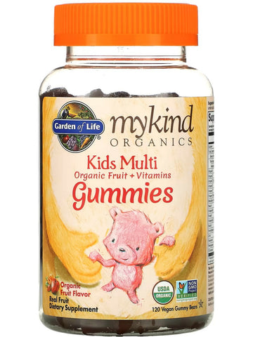 Garden of Life, MyKind Organics, Kids Multi Organic Fruit + Vitamins Gummies, Real Fruit, 120 Vegan Gummy Bears