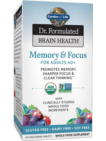 Garden of Life, Dr. Formulated, Brain Health Memory & Focus for Adults 40+, 60 Vegetarian Tablets