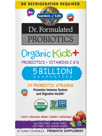 Garden of Life, Dr. Formulated Probiotics, Organic Kids +, Shelf-Stable, Berry Cherry, 30 Yummy Chewables