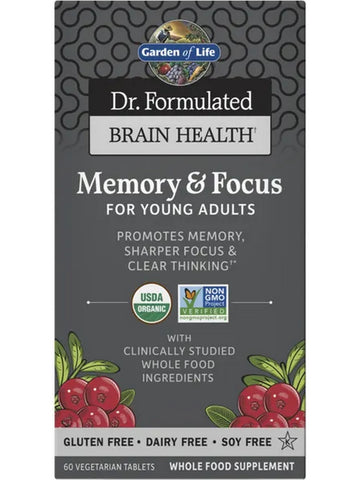Garden of Life, Dr. Formulated, Brain Health Memory & Focus for Young Adults, 60 Vegan Tablets