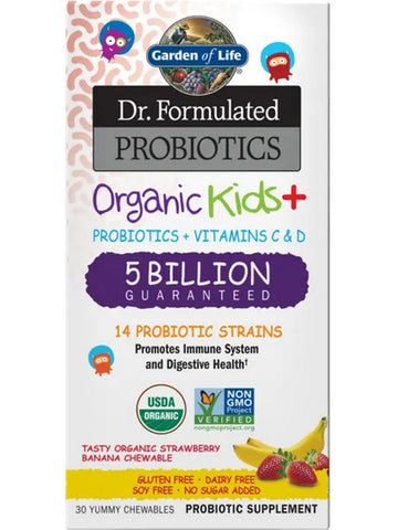 Garden of Life, Dr. Formulated Probiotics, Organic Kids +, Strawberry Banana, 30 Yummy Chewables
