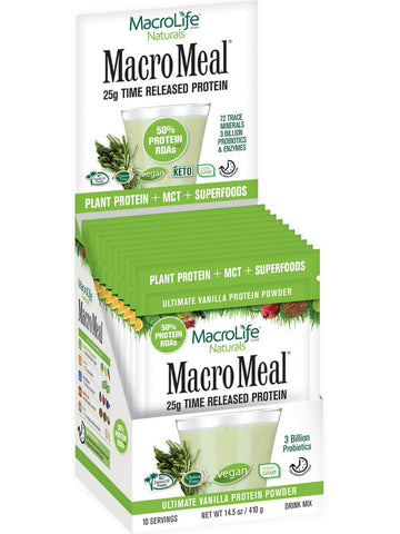 MacroLife Naturals, Macro Meal 25g Time Released Protein, Vegan Vanilla, 10 Servings, 410 g