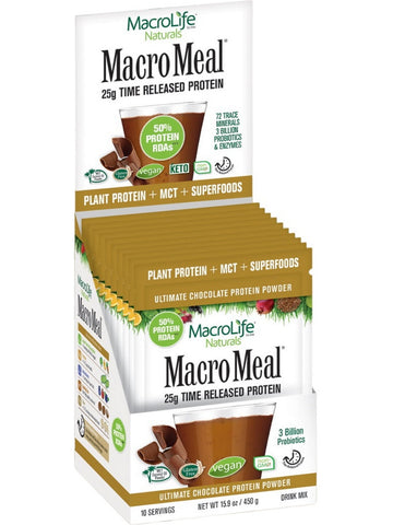 MacroLife Naturals, Macro Meal 25g Time Released Protein, Vegan Chocolate, 10 Servings, 450 g