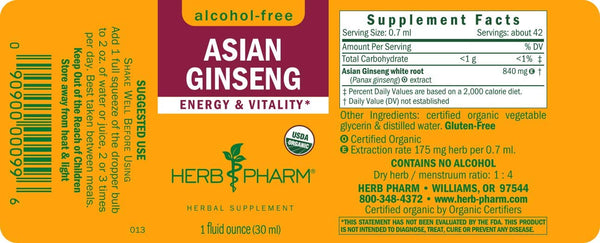 Herb Pharm, Asian Ginseng, Alcohol-Free, 1 fl oz