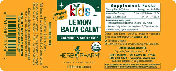 Herb Pharm, Kids Lemon Balm Calm, 1 fl oz