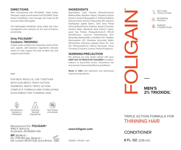 FOLIGAIN, Men's Triple Action Conditioner for Thinning Hair with 2% Trioxidil, 8 oz