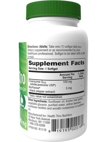 Health Thru Nutrition, CoQ-10 100 mg with BioPerine, 120 Softgels