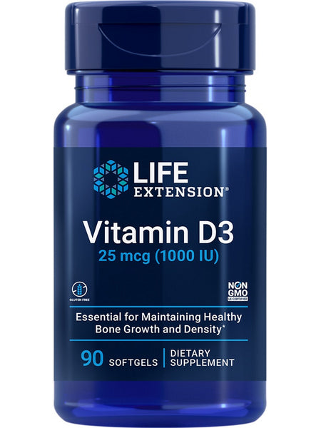 Life Extension, Vitamin D3, 25 mcg (1000 IU), 90 softgels