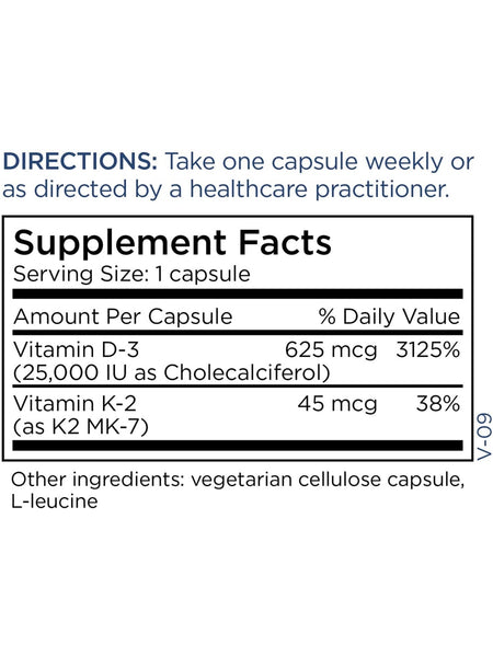 Metabolic Maintenance, Vitamin D-3 25,000 IU with K2 MK-7, 60 capsules