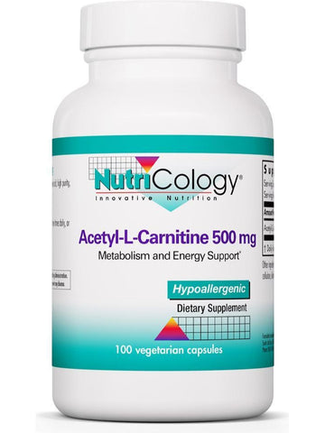 NutriCology, Acetyl-L-Carnitine 500 mg, Metabolism and Energy Support, 100 Vegetarian Capsules
