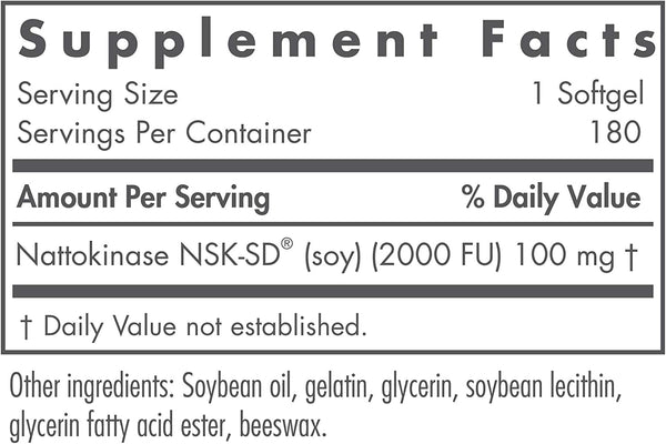 NutriCology, NattoZyme, Nattokinase 100 mg NSK-SD 2000 Fibrinolytic Units, 180 softgels