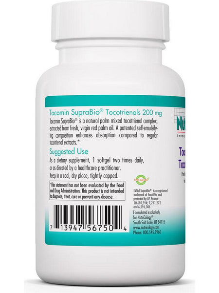 NutriCology, Tocomin SupraBio, Tocotrienols 200 mg, 60 softgels