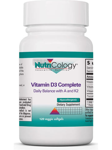 NutriCology, Vitamin D3 Complete, Daily Balance with A and K2, 120 vegetarian softgels