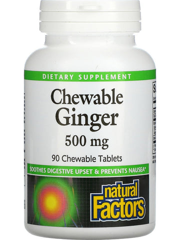 Natural Factors, Chewable Ginger 500 mg, Ginger, 90 Chewable Tablets