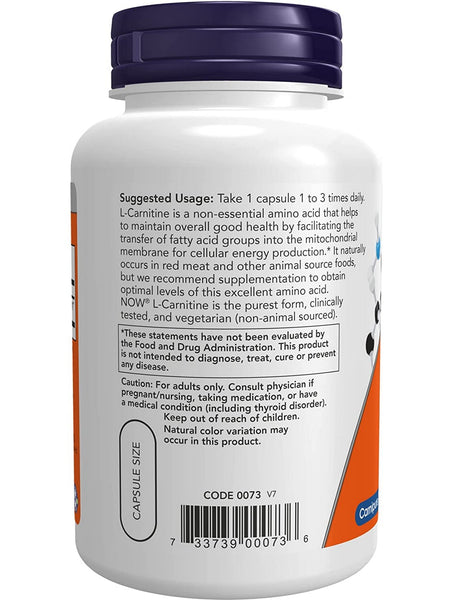 NOW Foods, L-Carnitine 500 mg, 180 veg capsules