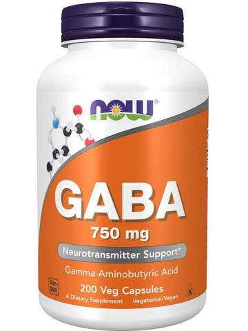 NOW Foods, GABA 750 mg, 200 veg capsules