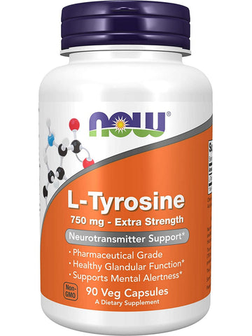 NOW Foods, L-Tyrosine 750 mg, Extra Strength, 90 veg capsules