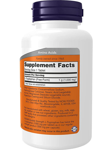 NOW Foods, L-Tryptophan, Double Strength 1000 mg, 60 tablets