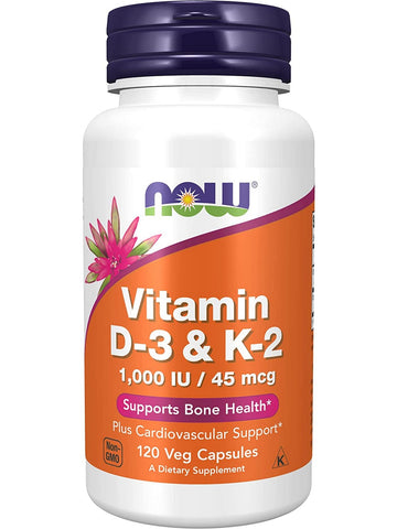NOW Foods, Vitamin D-3 & K-2 1000 IU/45 Mcg, 120 veg capsules
