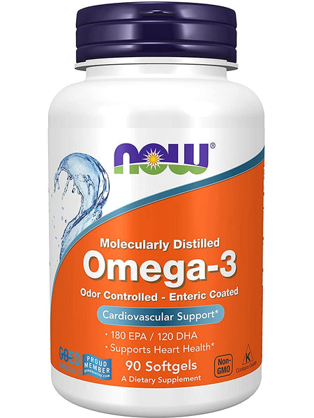 NOW Foods, Omega-3, Molecularly Distilled & Odor Controlled, Enteric Coated, 90 softgels