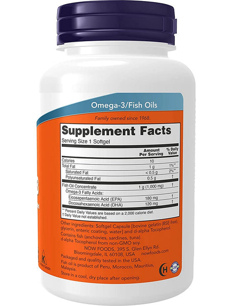 NOW Foods, Omega-3, Molecularly Distilled & Odor Controlled, Enteric Coated, 90 softgels