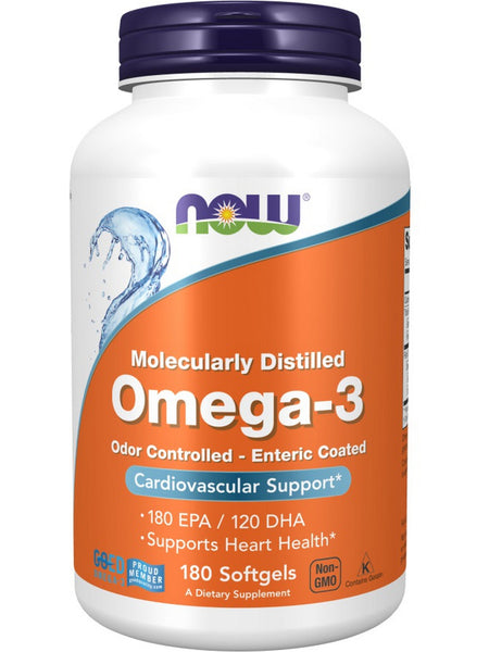 NOW Foods, Omega-3, Molecularly Distilled & Odor Controlled, Enteric Coated, 180 softgels