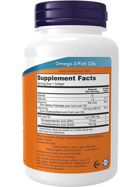 NOW Foods, Cod Liver Oil, Extra Strength 1,000 mg, 90 softgels