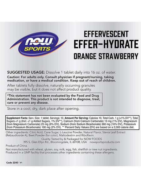 NOW Foods, Effer-Hydrate Effervescent, Orange Strawberry, 10 tablets