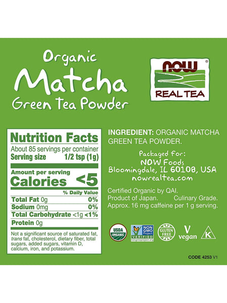 NOW Foods, Organic Matcha Green Tea Powder, 3 oz