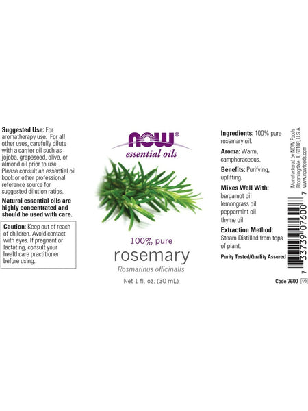 NOW Foods, Rosemary Oil, 100% Pure, 1 fl oz