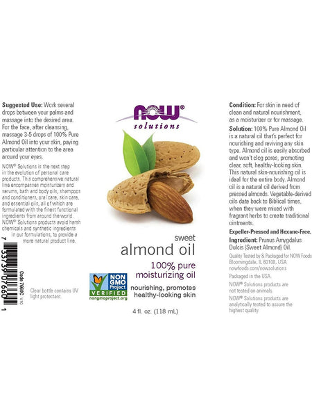 NOW Foods, Sweet Almond Oil, 100% Pure Moisturizing Oil, 4 fl oz
