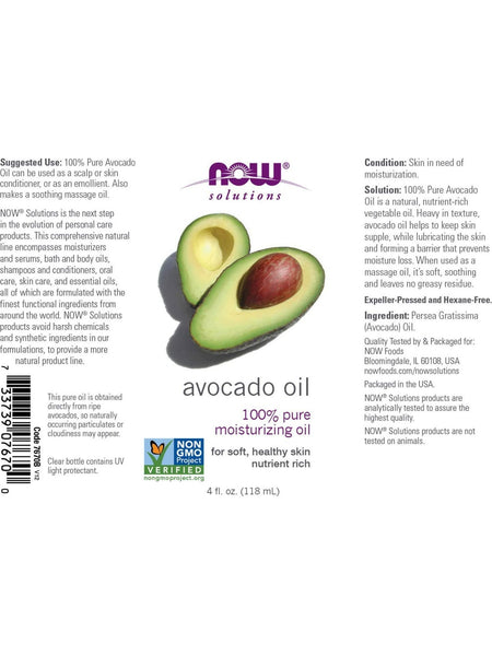 NOW Foods, Avocado Oil, 100% Pure Moisturizing Oil, 4 fl oz