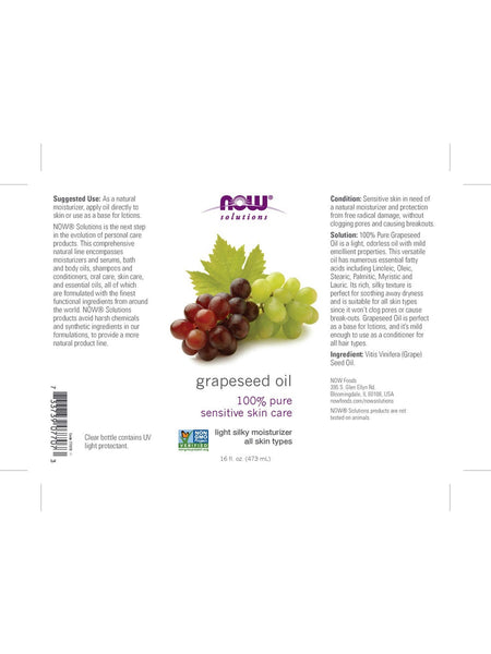 NOW Foods, Grapeseed Oil, 100% Pure Sensitive Skin Care, 16 fl oz