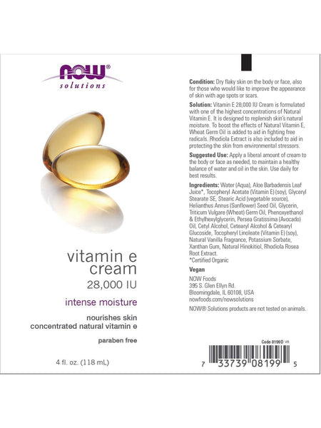 NOW Foods, Vitamin E Cream 28,000 IU, 4 fl oz