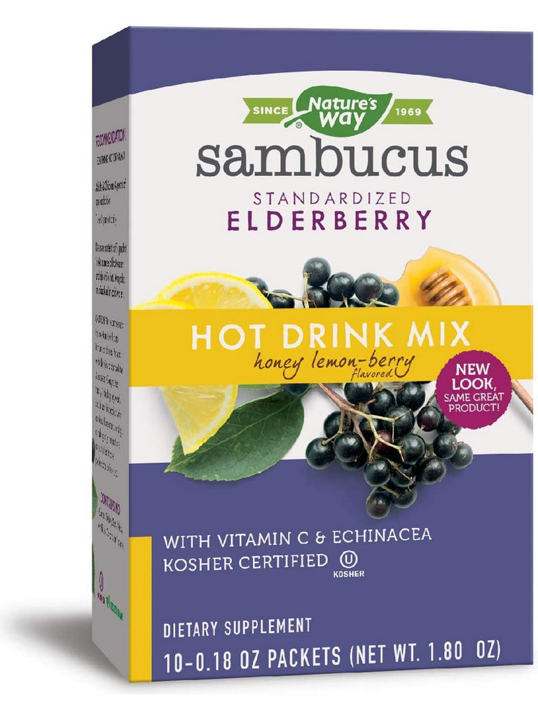 Nature's Way, Sambucus Honey Lemon-Berry Hot Drink Mix, 10 packets
